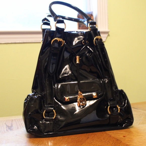 IMAN black designer faux leather bag - Picture 3 of 8